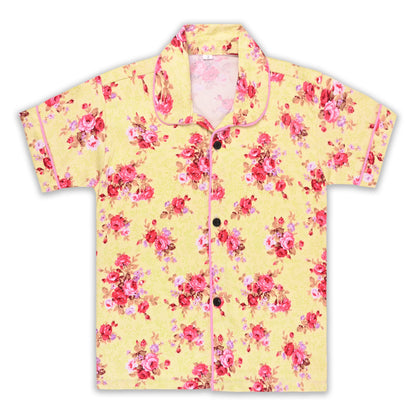 Boys Yellow Floral Co-ord Set – Soft Rayon Shirt & Pant Set