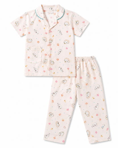 Girls Cotton Printed Night Suit Set – Soft Pink Character Print
