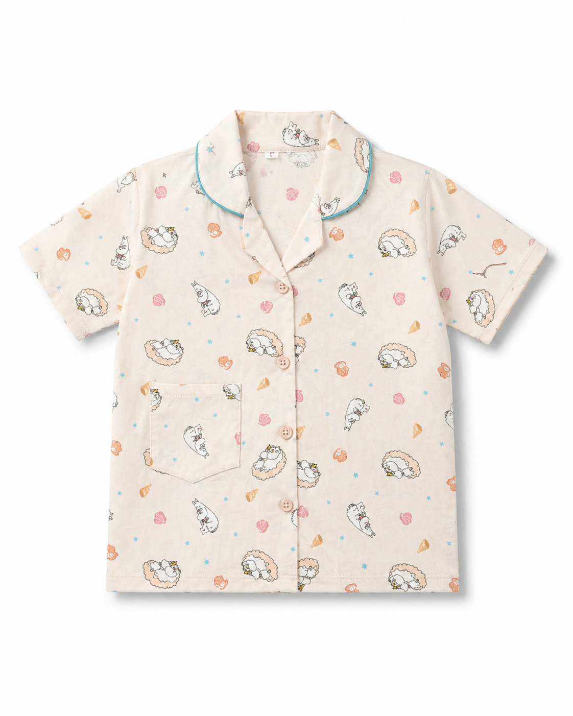 Girls Cotton Printed Night Suit Set – Soft Pink Character Print