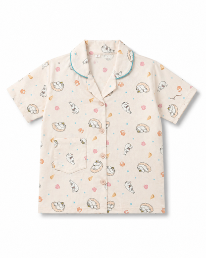 Girls Cotton Printed Night Suit Set – Soft Pink Character Print