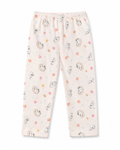 Girls Cotton Printed Night Suit Set – Soft Pink Character Print