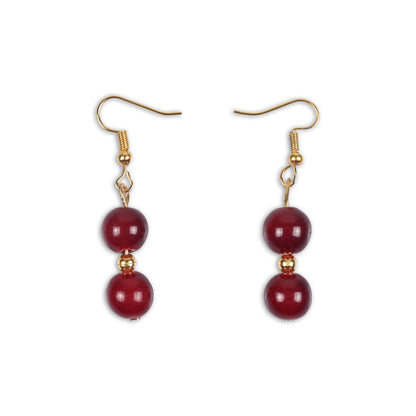 Traditional Maroon Beaded Temple Necklace Set with Pendant & Earrings