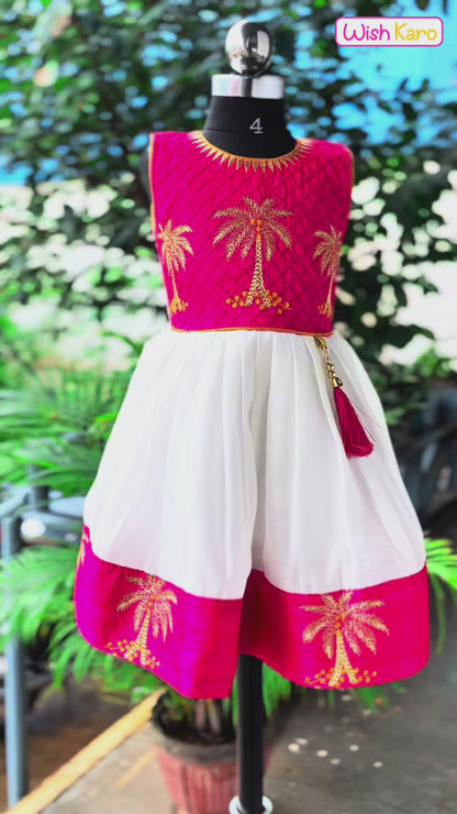 Baby Girls Silk Embroidered Ethnic Frock Dress - Onam Special