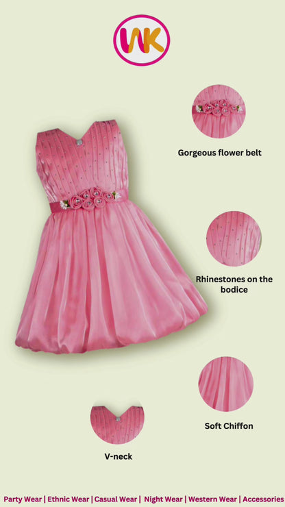 Girls Solid Pleated Sleeveless A-Line Frock Dress