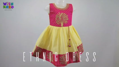 Wish Karo Baby Girls Knee Length Satin Embroidered Party Dress