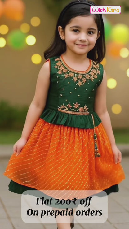 Girls Embroidered Layered Ethnic Dress