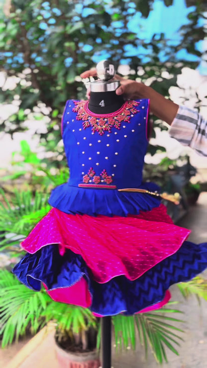 Girls Beaded Embellished Ruffle Waist Layered Ethnic Dress