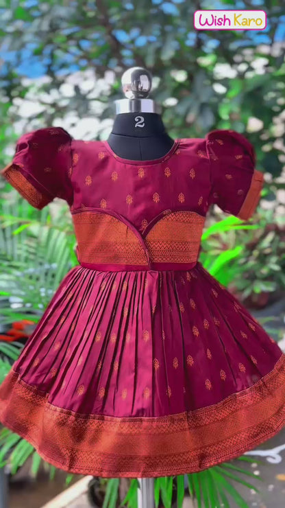 Girls Silk Pattu Pavadai Flare Ethnic Dress