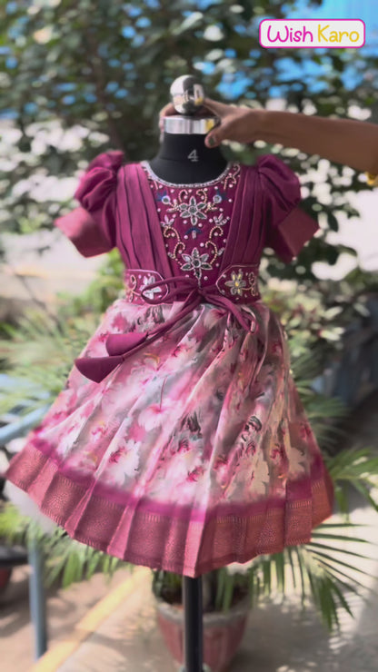 Girls Bead Embellished Zari Border Ethnic Dress