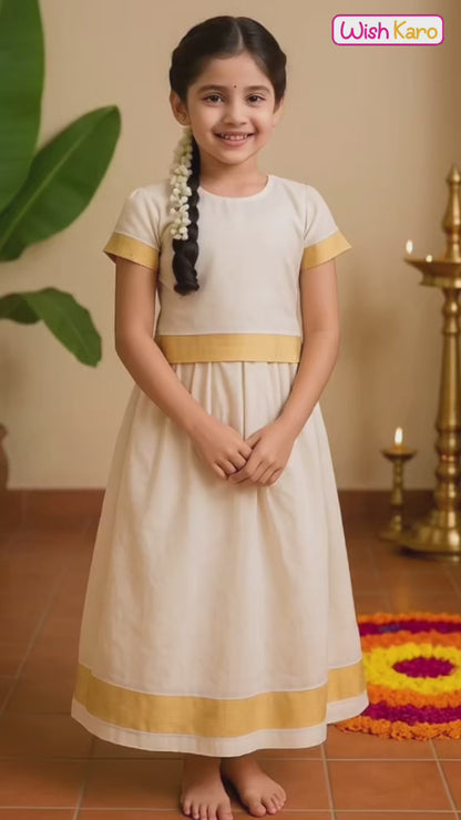 Baby Girls Onam Kasavu Top and Skirt Set for Onam