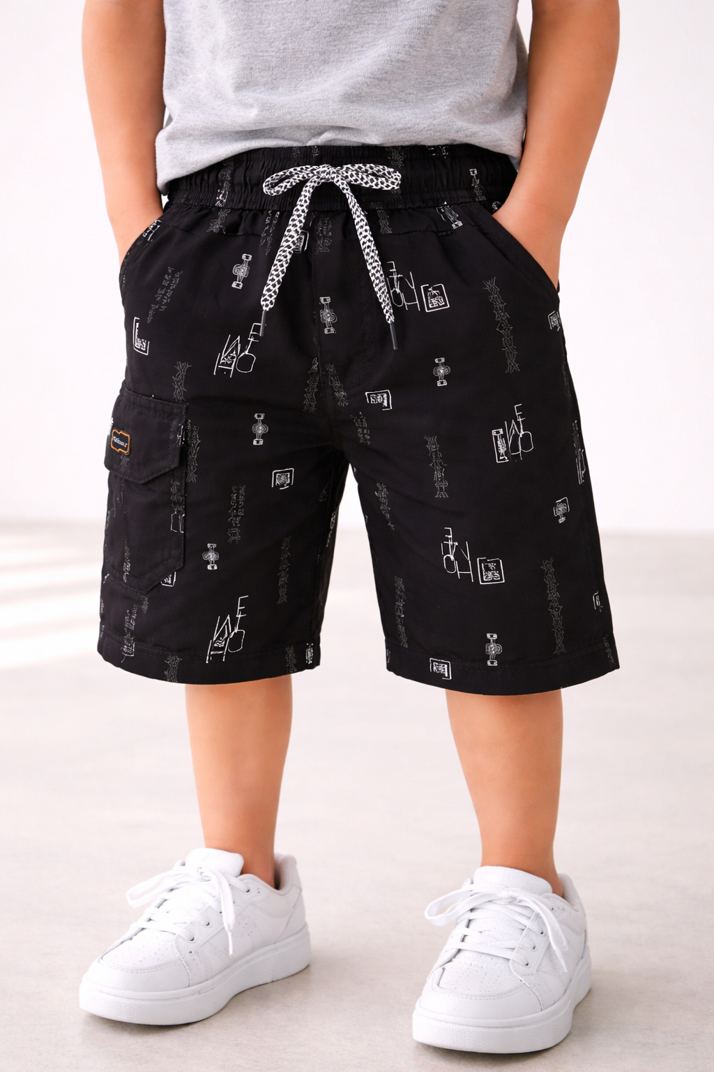 Boys Printed Cotton Cargo Shorts