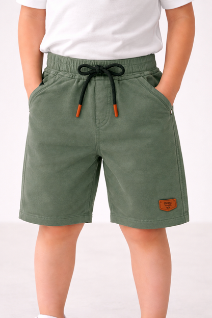 Boys Cotton Denim Solid Casual Shorts with Drawstring Waist