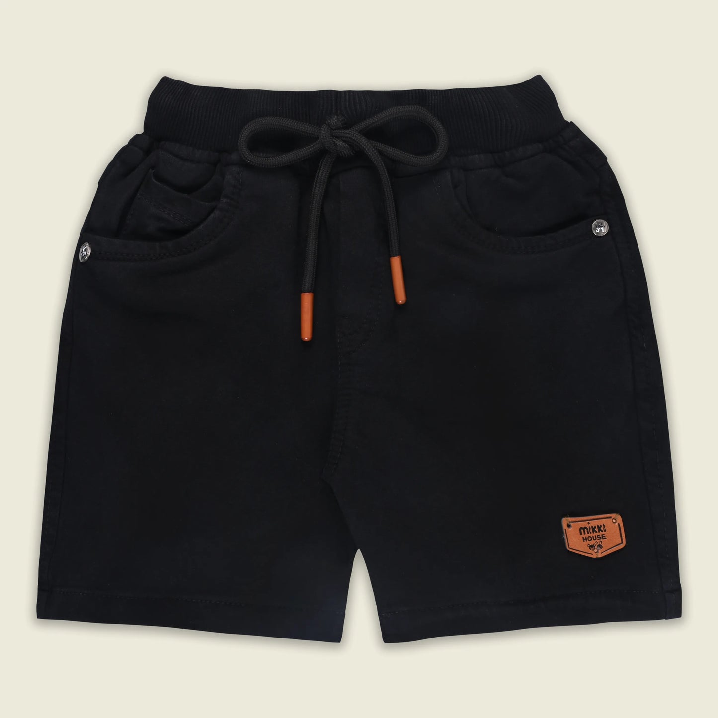 Boys Cotton Denim Solid Casual Shorts with Drawstring Waist