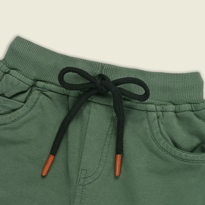 Boys Cotton Denim Solid Casual Shorts with Drawstring Waist