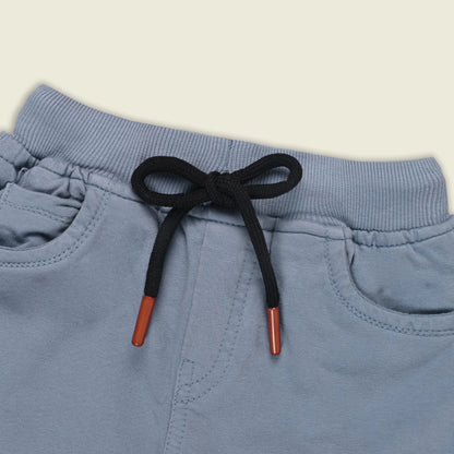 Boys Cotton Denim Solid Casual Shorts with Drawstring Waist