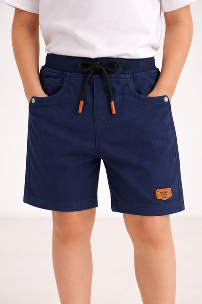 Boys Cotton Denim Solid Casual Shorts with Drawstring Waist
