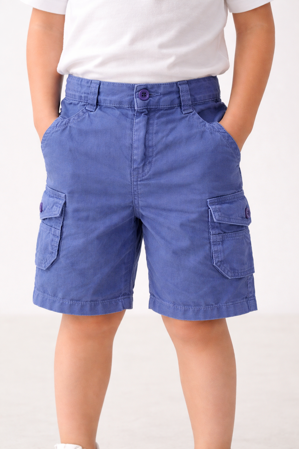 Boys Cotton Denim Cargo Shorts with Button Closure & Utility Pockets