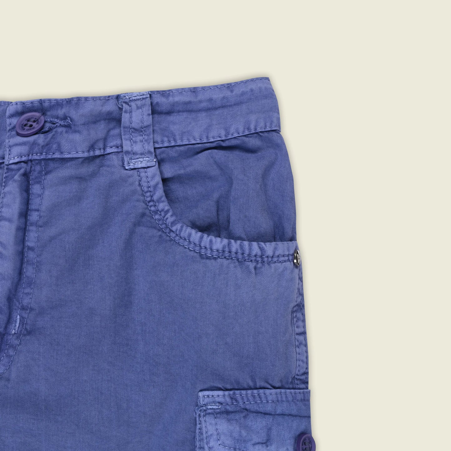 Boys Cotton Denim Cargo Shorts with Button Closure & Utility Pockets