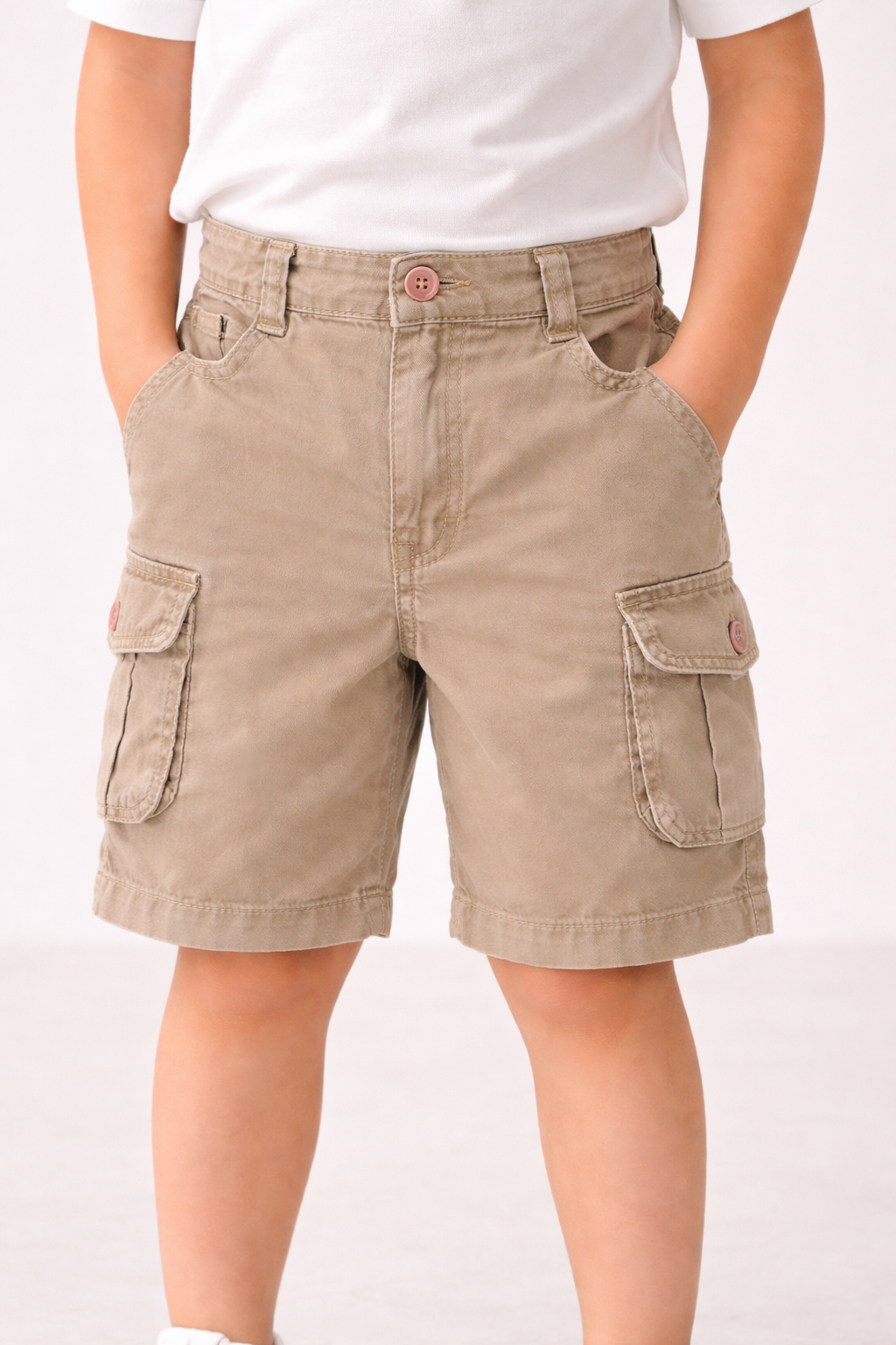 Boys Cotton Denim Cargo Shorts with Button Closure & Utility Pockets