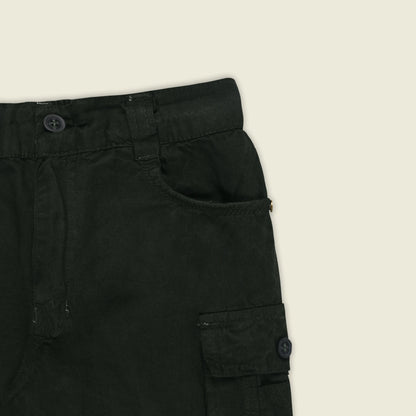 Boys Cotton Denim Cargo Shorts with Button Closure & Utility Pockets