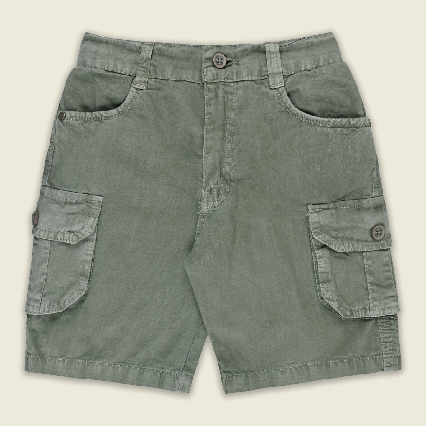 Boys Cotton Denim Cargo Shorts with Button Closure & Utility Pockets