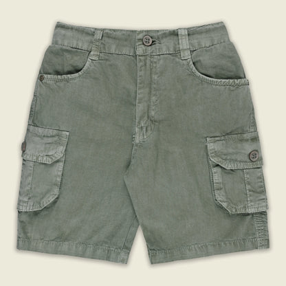 Boys Cotton Denim Cargo Shorts with Button Closure & Utility Pockets