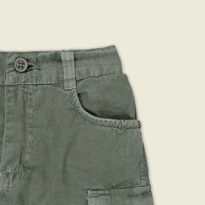 Boys Cotton Denim Cargo Shorts with Button Closure & Utility Pockets