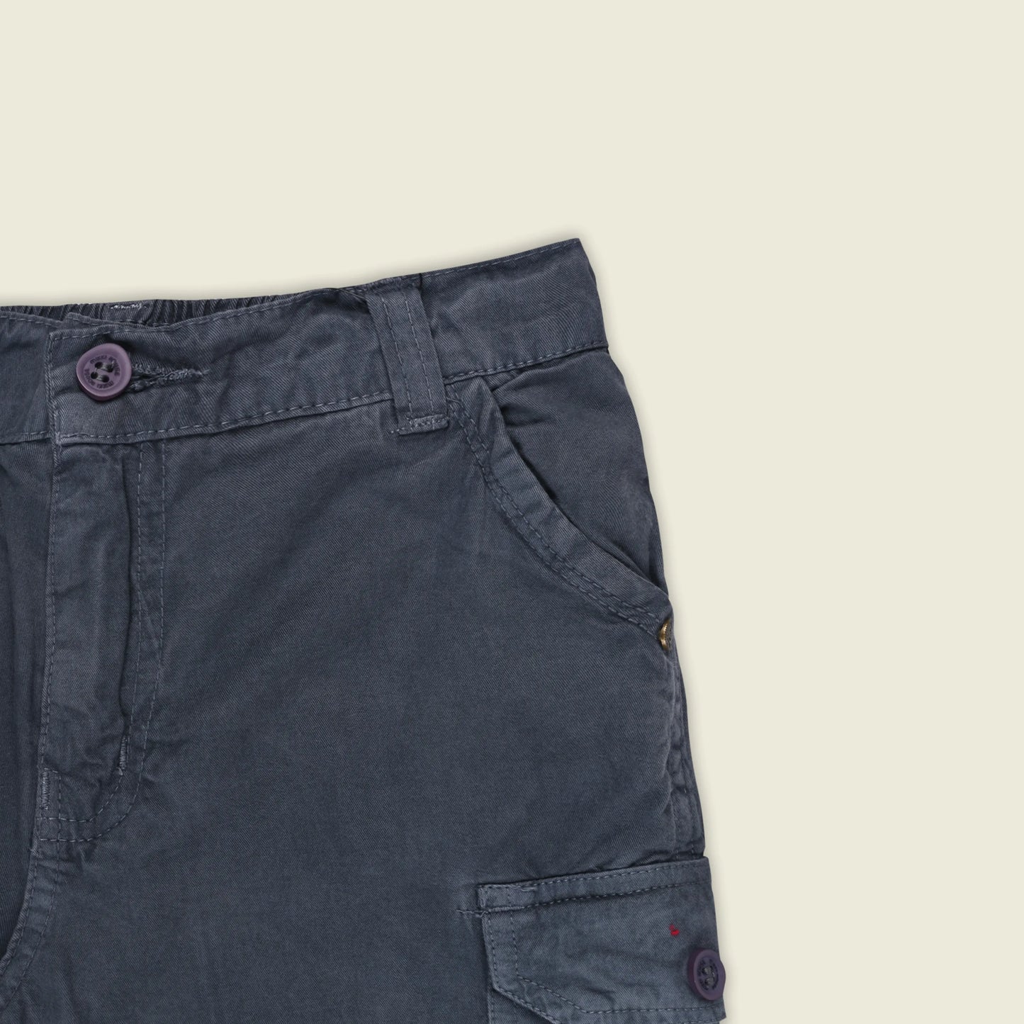 Boys Cotton Denim Cargo Shorts with Button Closure & Utility Pockets