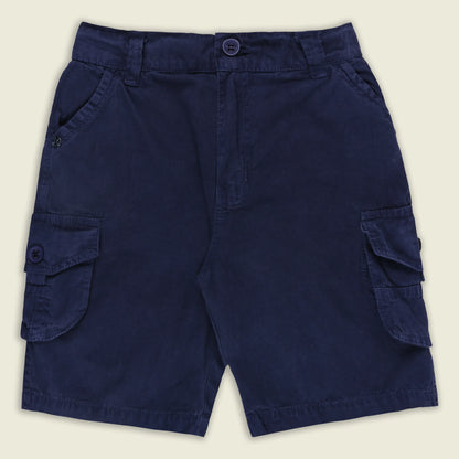 Boys Cotton Denim Cargo Shorts with Button Closure & Utility Pockets