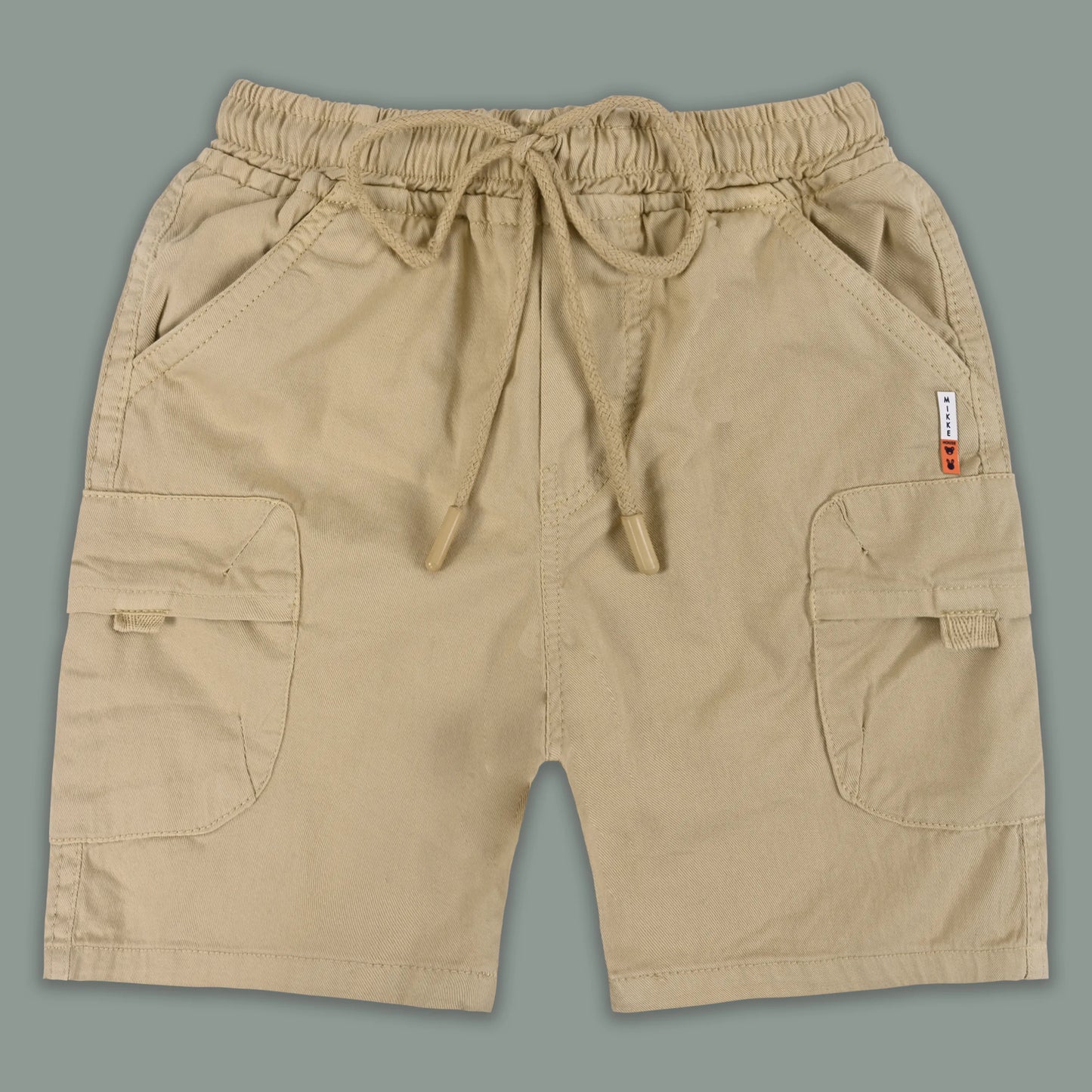 Boys Cotton Denim Cargo Shorts with Drawstring Waist