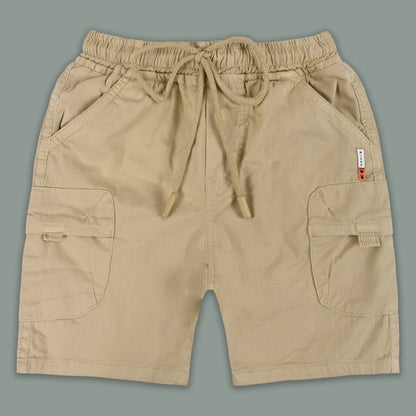 Boys Cotton Denim Cargo Shorts with Drawstring Waist