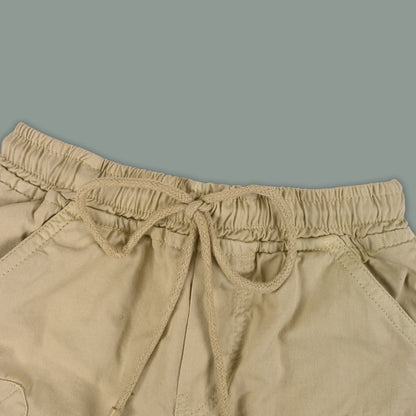 Boys Cotton Denim Cargo Shorts with Drawstring Waist