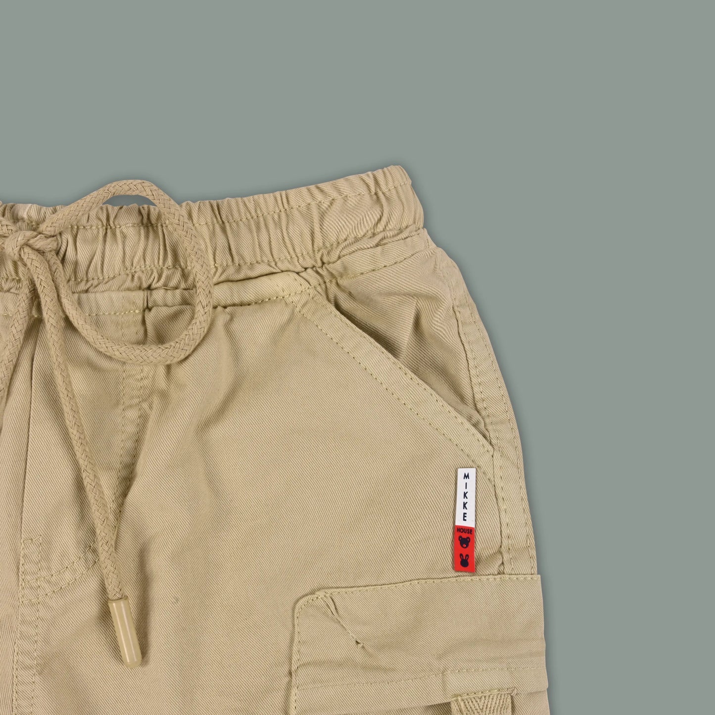 Boys Cotton Denim Cargo Shorts with Drawstring Waist