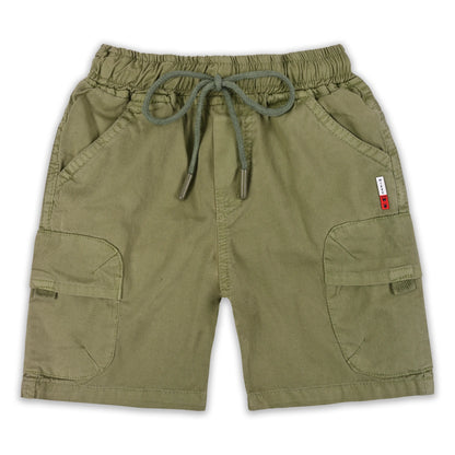 Boys Cotton Denim Cargo Shorts with Drawstring Waist