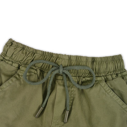Boys Cotton Denim Cargo Shorts with Drawstring Waist
