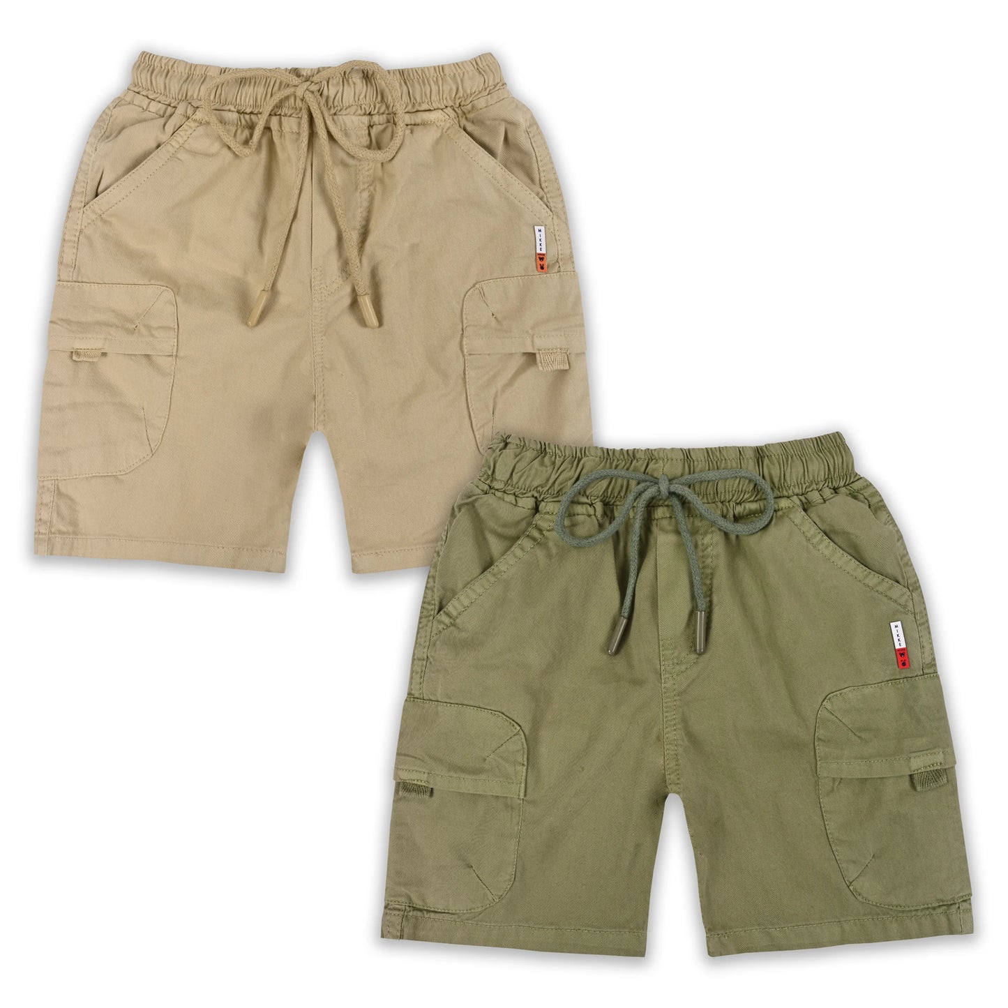 Boys Cotton Cargo Shorts Pack of 2 with Drawstring Waist | Casual Kids Summer Wear