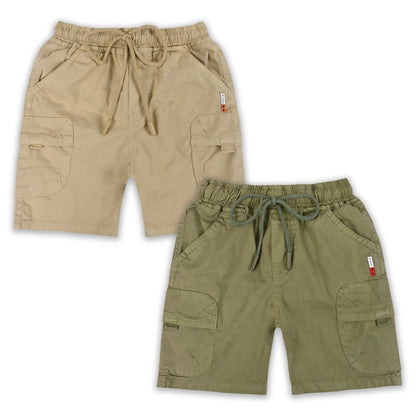 Boys Cotton Cargo Shorts Pack of 2 with Drawstring Waist | Casual Kids Summer Wear
