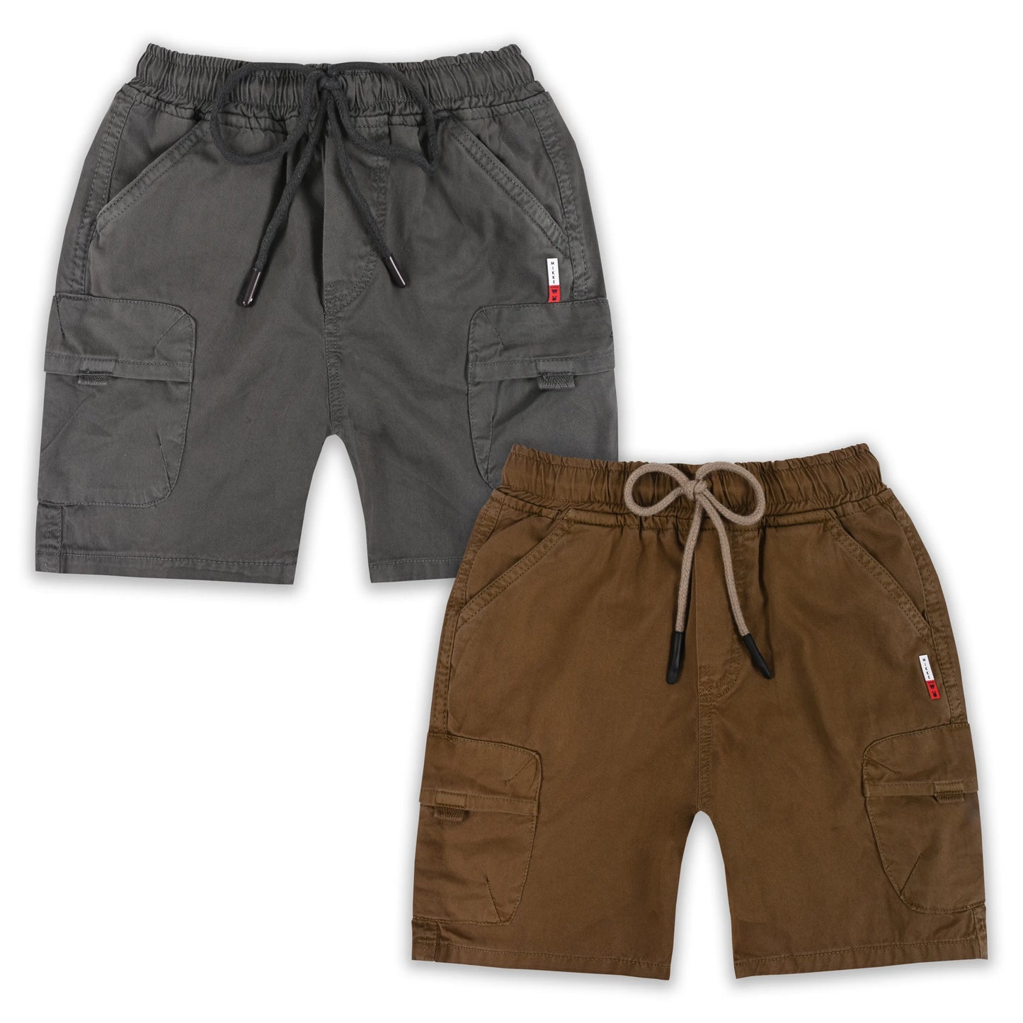 Boys Cotton Cargo Shorts Pack of 2 with Drawstring Waist | Casual Kids Summer Wear