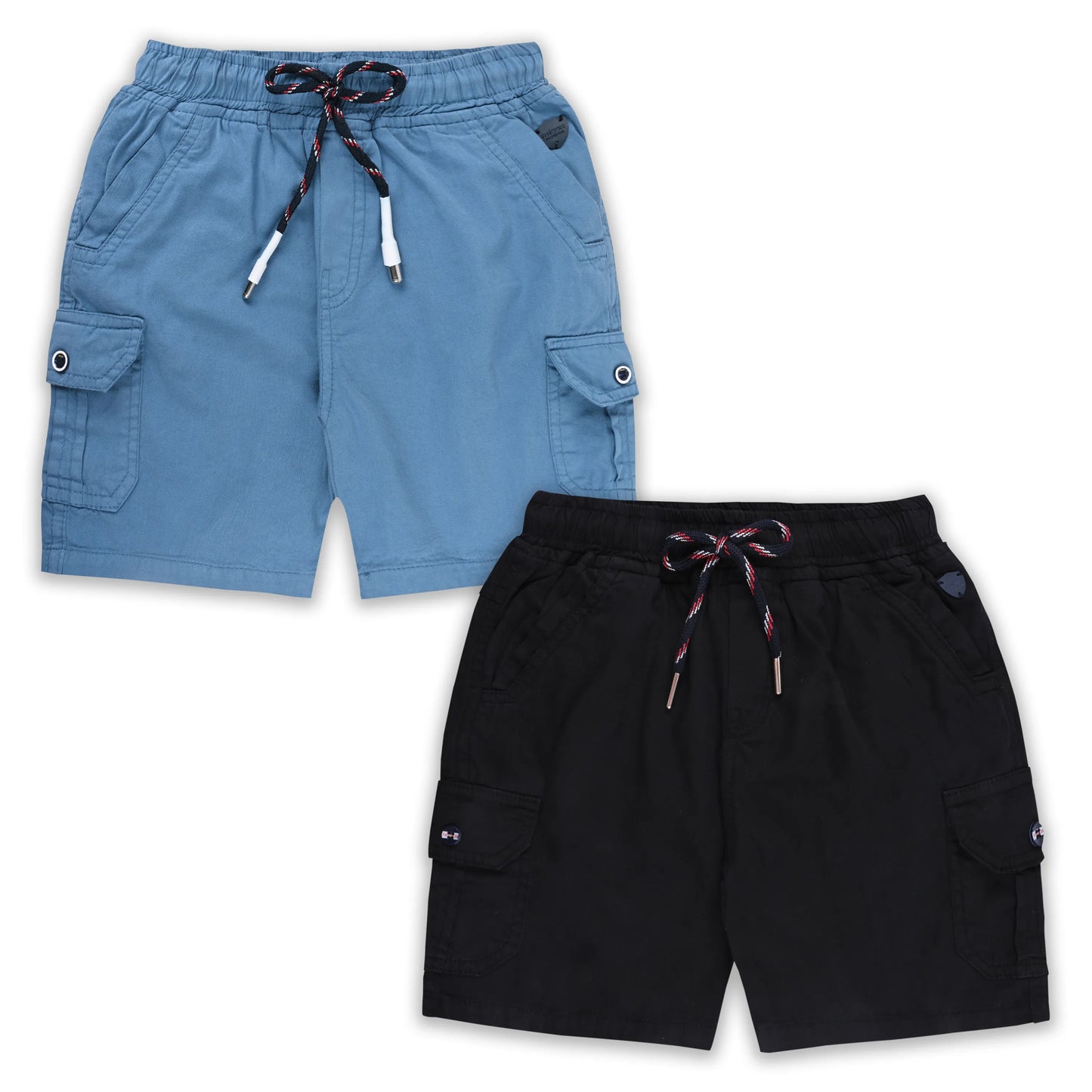 Boys Cotton Cargo Shorts Pack of 2 with Drawstring Waist | Casual Kids Summer Wear