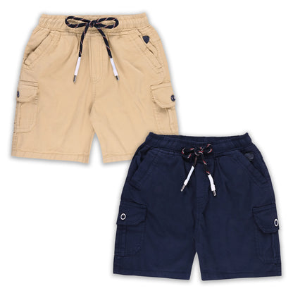 Boys Cotton Cargo Shorts Pack of 2 with Drawstring Waist | Casual Kids Summer Wear