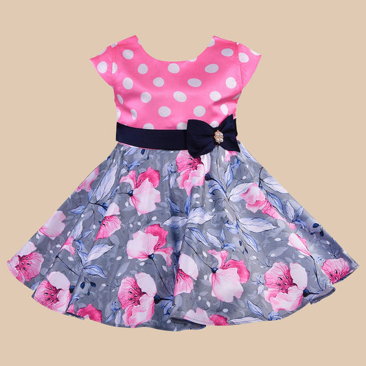 Girls Polka Dots Printed Bow Fit and Flare Dress