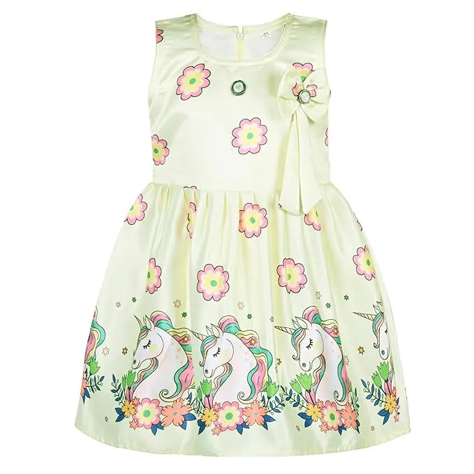 Girls Printed Satin Party Frock with Bow Detail