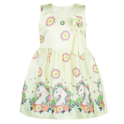 Girls Printed Satin Party Frock with Bow Detail