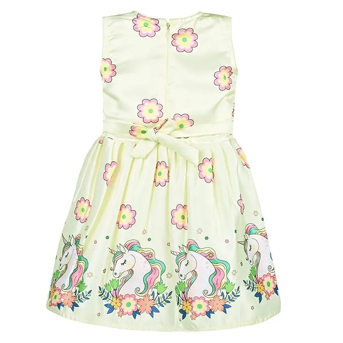 Girls Printed Satin Party Frock with Bow Detail