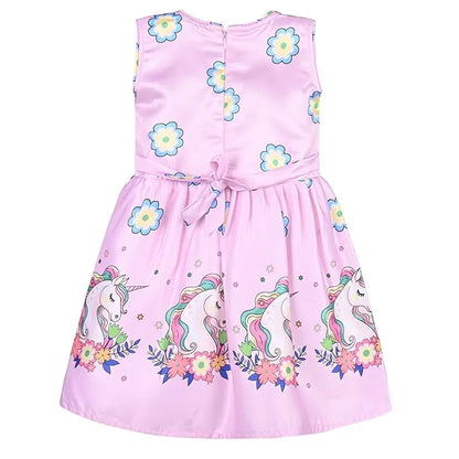 Girls Printed Satin Party Frock with Bow Detail