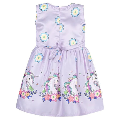 Girls Printed Satin Party Frock with Bow Detail