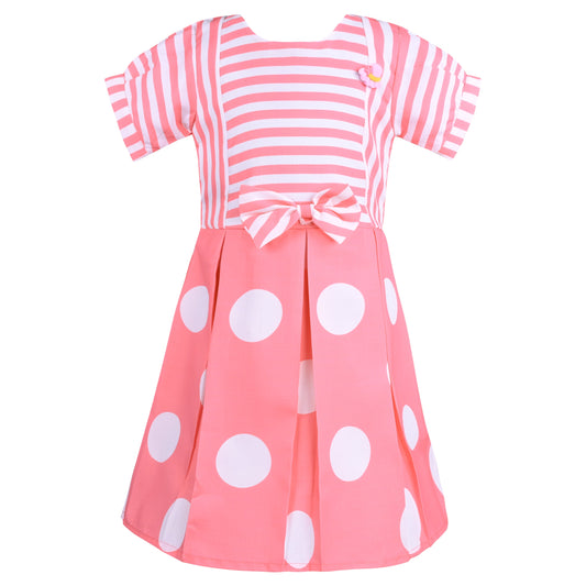 Girls Striped and Polka Print Fit and Flare Frock Dress