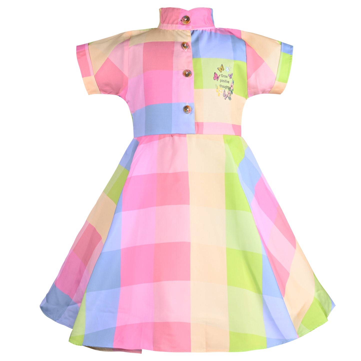 Girls Checked Short Sleeve Fit and Flare Frock Dress