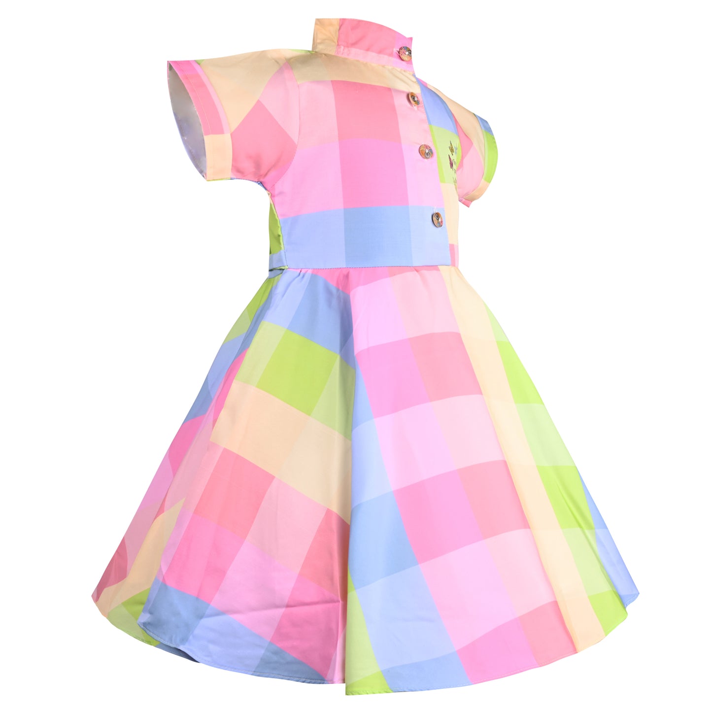 Girls Checked Short Sleeve Fit and Flare Frock Dress