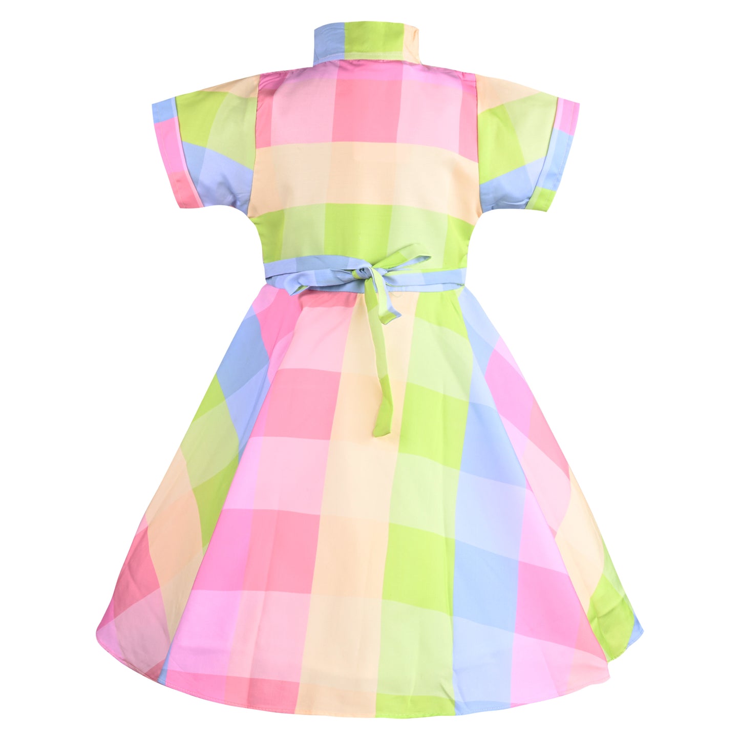 Girls Checked Short Sleeve Fit and Flare Frock Dress